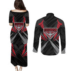 Essendon Bombers Australian Football Couples Matching Puletasi and Long Sleeve Button Shirt Fierce Mosquito Pilot Mascot - Bold Team Colors