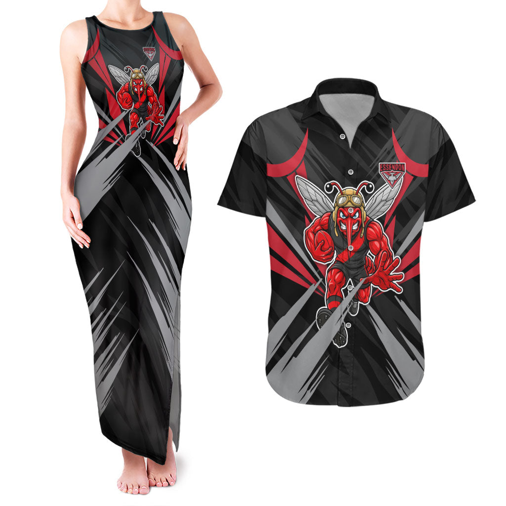 Essendon Bombers Australian Football Couples Matching Tank Maxi Dress and Hawaiian Shirt Fierce Mosquito Pilot Mascot - Bold Team Colors