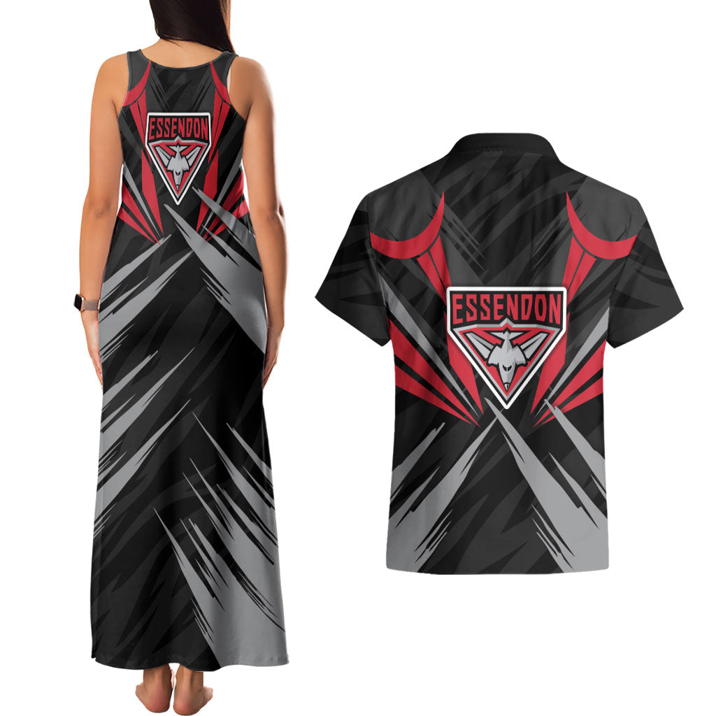 Essendon Bombers Australian Football Couples Matching Tank Maxi Dress and Hawaiian Shirt Fierce Mosquito Pilot Mascot - Bold Team Colors