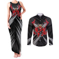 Essendon Bombers Australian Football Couples Matching Tank Maxi Dress and Long Sleeve Button Shirt Fierce Mosquito Pilot Mascot - Bold Team Colors