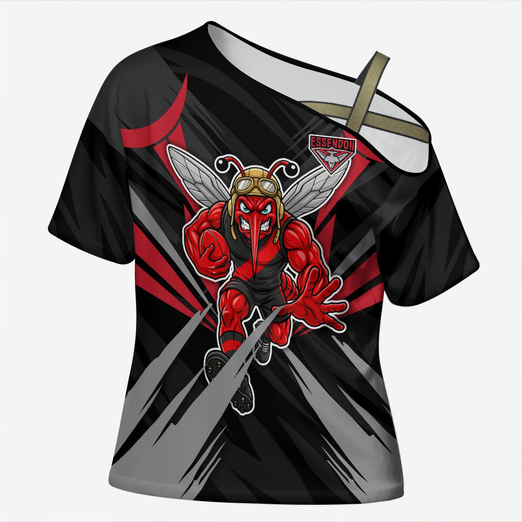 Essendon Bombers Australian Football Cross Shoulder Shirt Fierce Mosquito Pilot Mascot - Bold Team Colors