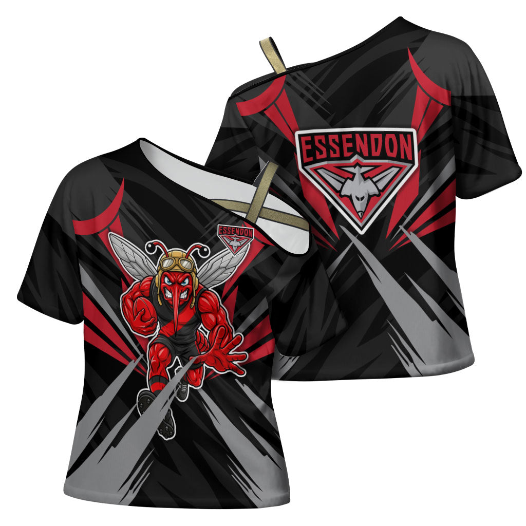 Essendon Bombers Australian Football Cross Shoulder Shirt Fierce Mosquito Pilot Mascot - Bold Team Colors