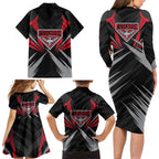 Essendon Bombers Australian Football Family Matching Long Sleeve Bodycon Dress and Hawaiian Shirt Fierce Mosquito Pilot Mascot - Bold Team Colors
