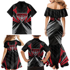 Essendon Bombers Australian Football Family Matching Mermaid Dress and Hawaiian Shirt Fierce Mosquito Pilot Mascot - Bold Team Colors