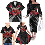 Essendon Bombers Australian Football Family Matching Off The Shoulder Long Sleeve Dress and Hawaiian Shirt Fierce Mosquito Pilot Mascot - Bold Team Colors