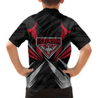 Essendon Bombers Australian Football Family Matching Off The Shoulder Long Sleeve Dress and Hawaiian Shirt Fierce Mosquito Pilot Mascot - Bold Team Colors