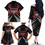 Essendon Bombers Australian Football Family Matching Off The Shoulder Long Sleeve Dress and Hawaiian Shirt Fierce Mosquito Pilot Mascot - Bold Team Colors