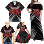 Essendon Bombers Australian Football Family Matching Off Shoulder Maxi Dress and Hawaiian Shirt Fierce Mosquito Pilot Mascot - Bold Team Colors