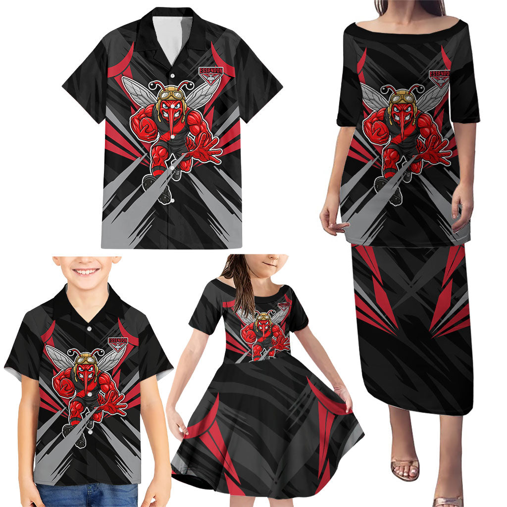 Essendon Bombers Australian Football Family Matching Puletasi and Hawaiian Shirt Fierce Mosquito Pilot Mascot - Bold Team Colors