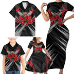 Essendon Bombers Australian Football Family Matching Short Sleeve Bodycon Dress and Hawaiian Shirt Fierce Mosquito Pilot Mascot - Bold Team Colors