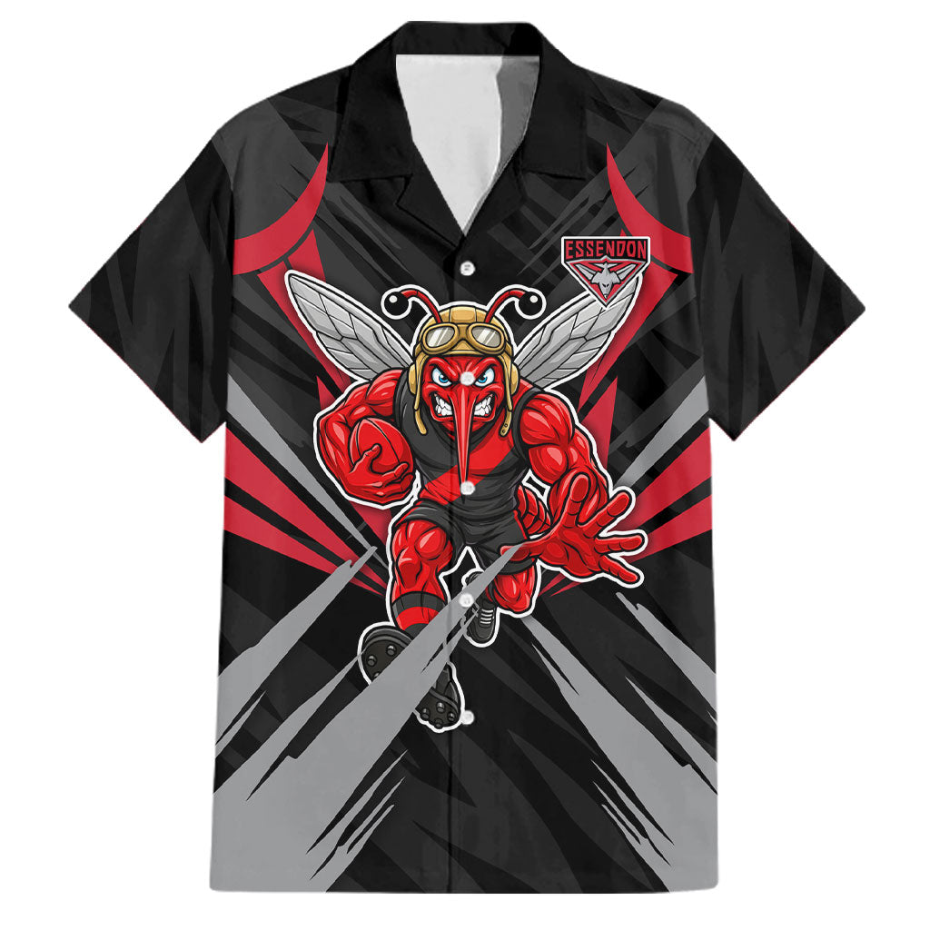 Essendon Bombers Australian Football Family Matching Short Sleeve Bodycon Dress and Hawaiian Shirt Fierce Mosquito Pilot Mascot - Bold Team Colors