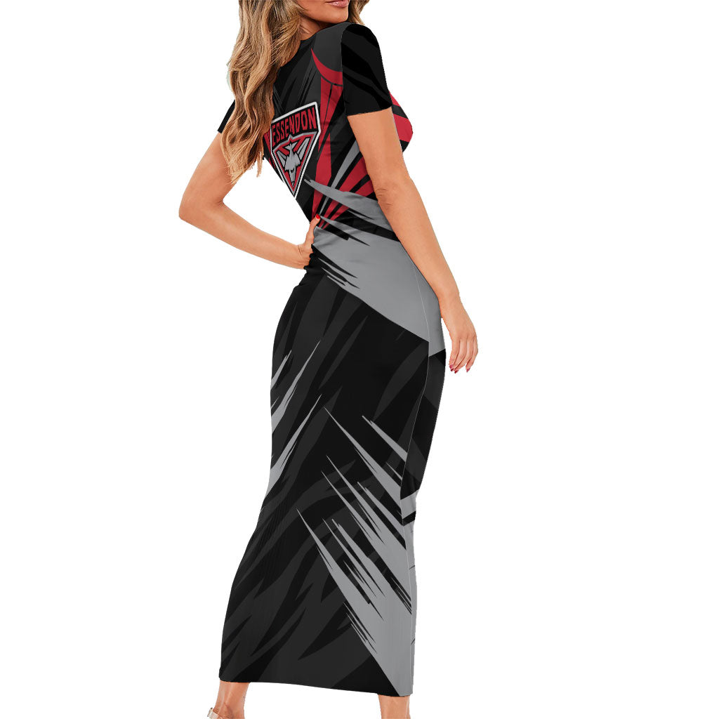Essendon Bombers Australian Football Family Matching Short Sleeve Bodycon Dress and Hawaiian Shirt Fierce Mosquito Pilot Mascot - Bold Team Colors