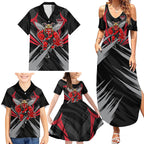 Essendon Bombers Australian Football Family Matching Summer Maxi Dress and Hawaiian Shirt Fierce Mosquito Pilot Mascot - Bold Team Colors