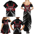 Essendon Bombers Australian Football Family Matching Summer Maxi Dress and Hawaiian Shirt Fierce Mosquito Pilot Mascot - Bold Team Colors
