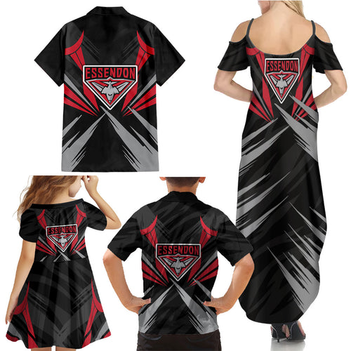 Essendon Bombers Australian Football Family Matching Summer Maxi Dress and Hawaiian Shirt Fierce Mosquito Pilot Mascot - Bold Team Colors