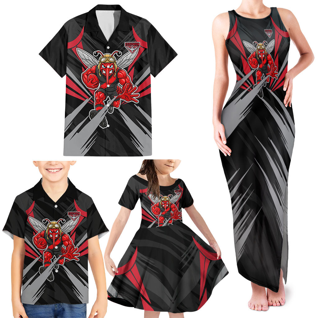 Essendon Bombers Australian Football Family Matching Tank Maxi Dress and Hawaiian Shirt Fierce Mosquito Pilot Mascot - Bold Team Colors
