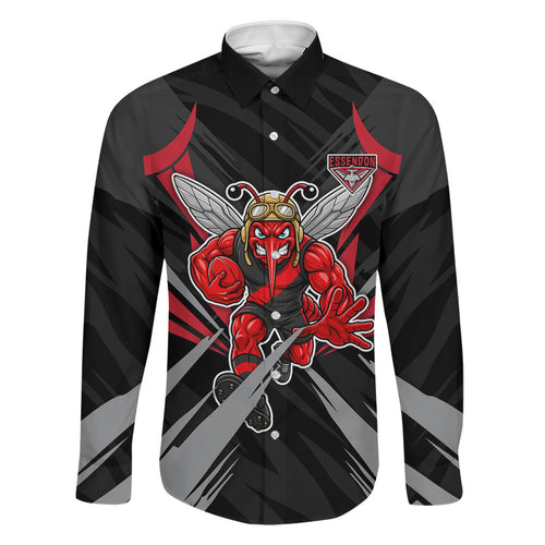 Essendon Bombers Australian Football Family Matching Tank Maxi Dress and Hawaiian Shirt Fierce Mosquito Pilot Mascot - Bold Team Colors