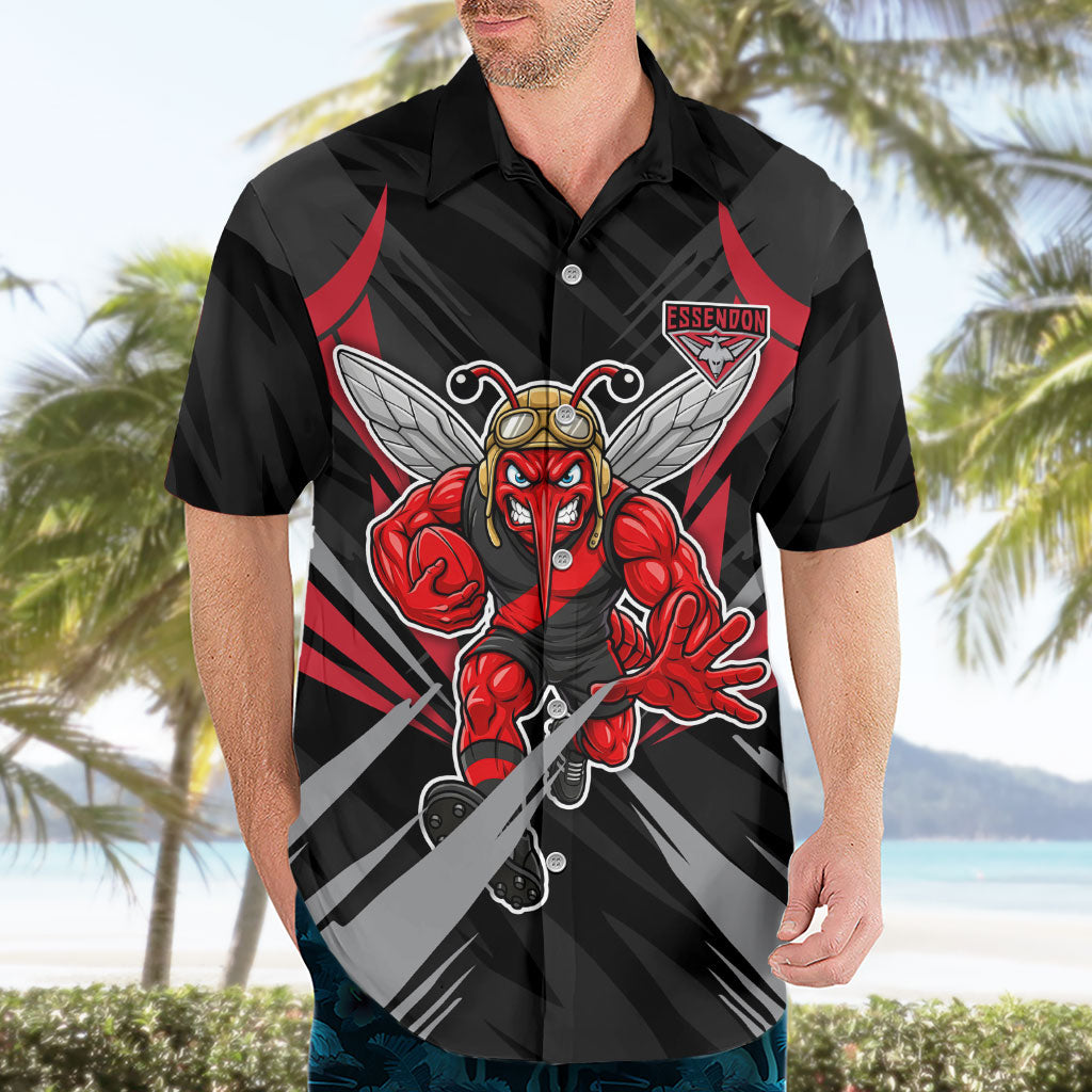 Essendon Bombers Australian Football Hawaiian Shirt Fierce Mosquito Pilot Mascot - Bold Team Colors