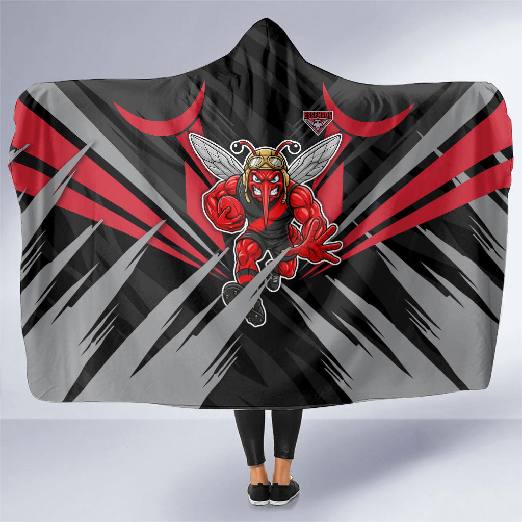 Essendon Bombers Australian Football Hooded Blanket Fierce Mosquito Pilot Mascot - Bold Team Colors