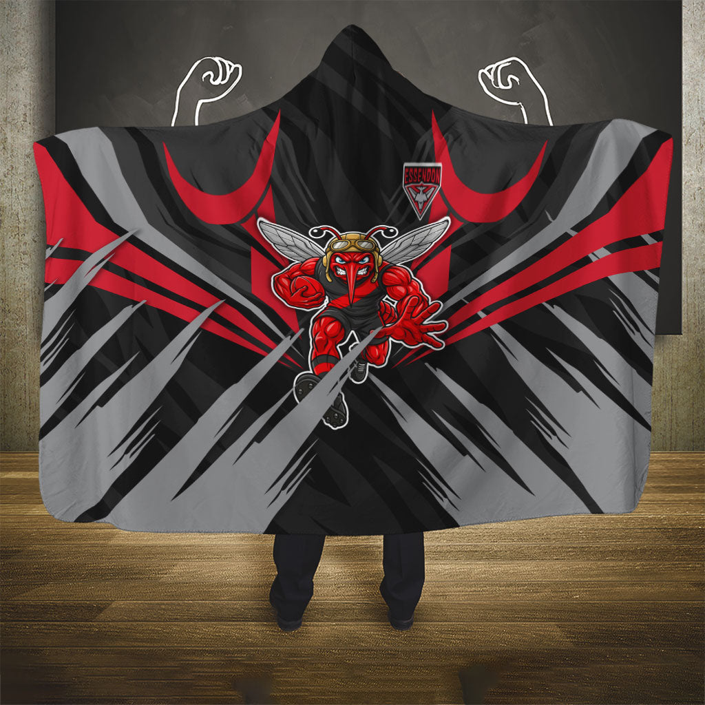 Essendon Bombers Australian Football Hooded Blanket Fierce Mosquito Pilot Mascot - Bold Team Colors