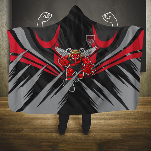 Essendon Bombers Australian Football Hooded Blanket Fierce Mosquito Pilot Mascot - Bold Team Colors