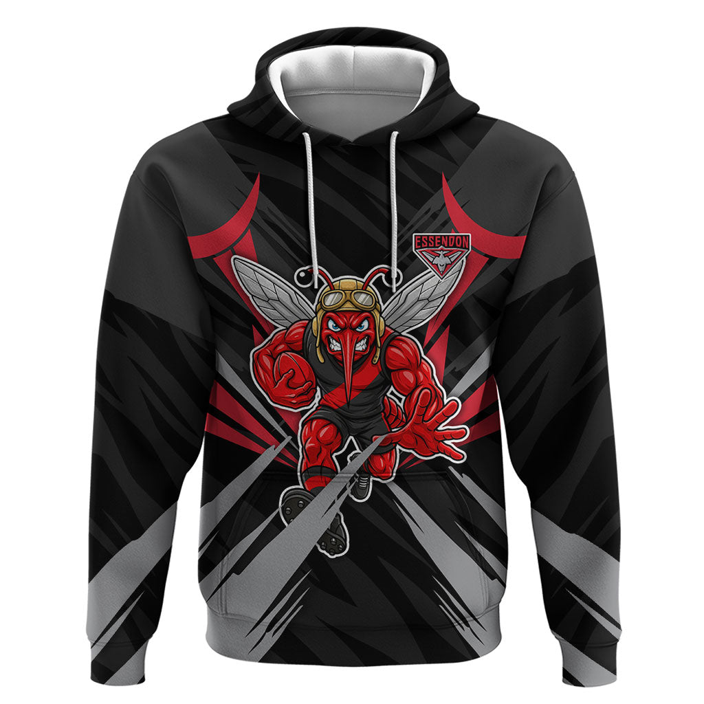 Essendon Bombers Australian Football Hoodie Fierce Mosquito Pilot Mascot - Bold Team Colors