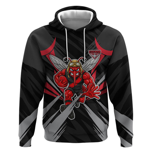 Essendon Bombers Australian Football Hoodie Fierce Mosquito Pilot Mascot - Bold Team Colors