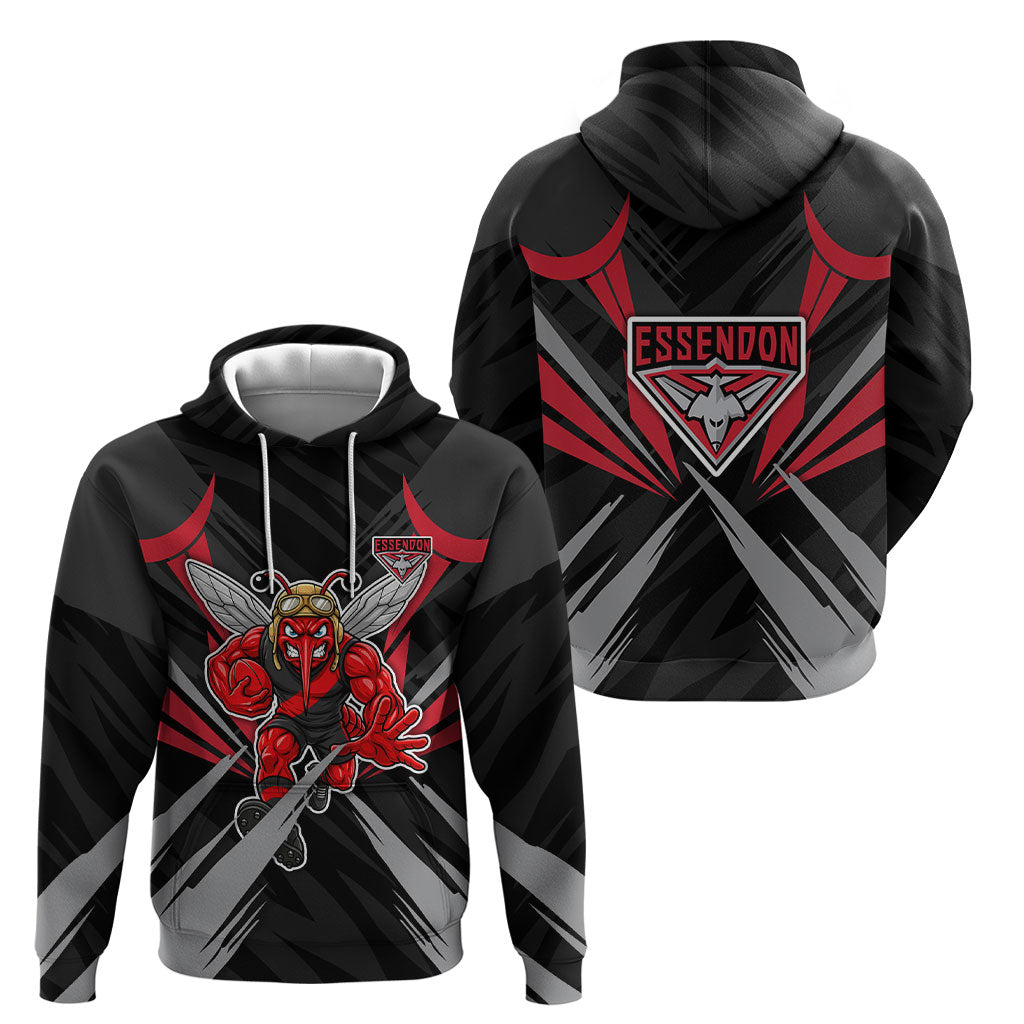 Essendon Bombers Australian Football Hoodie Fierce Mosquito Pilot Mascot - Bold Team Colors