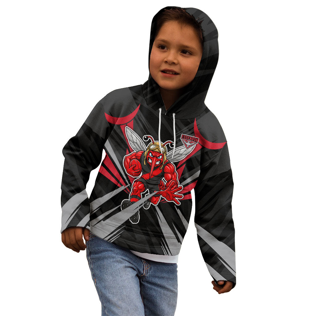 Essendon Bombers Australian Football Kid Hoodie Fierce Mosquito Pilot Mascot - Bold Team Colors