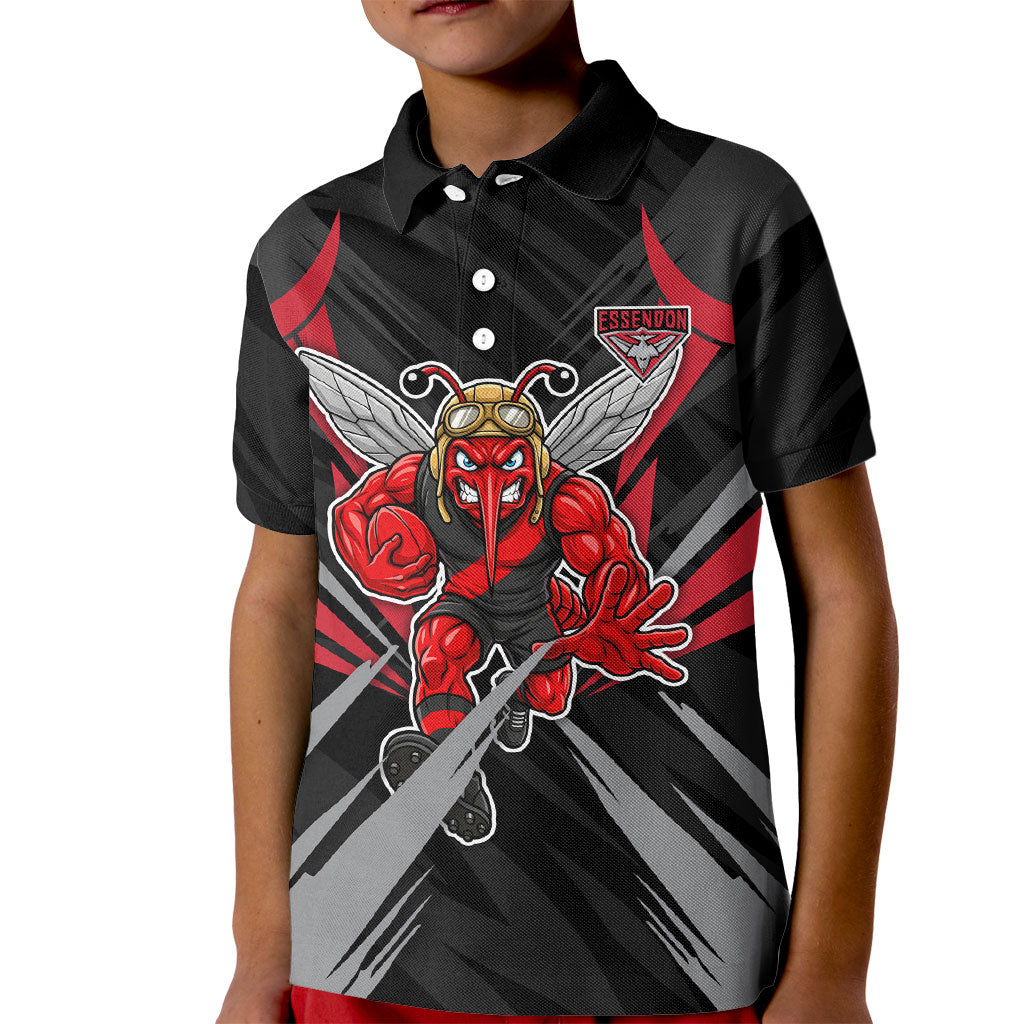 Essendon Bombers Australian Football Kid Polo Shirt Fierce Mosquito Pilot Mascot - Bold Team Colors