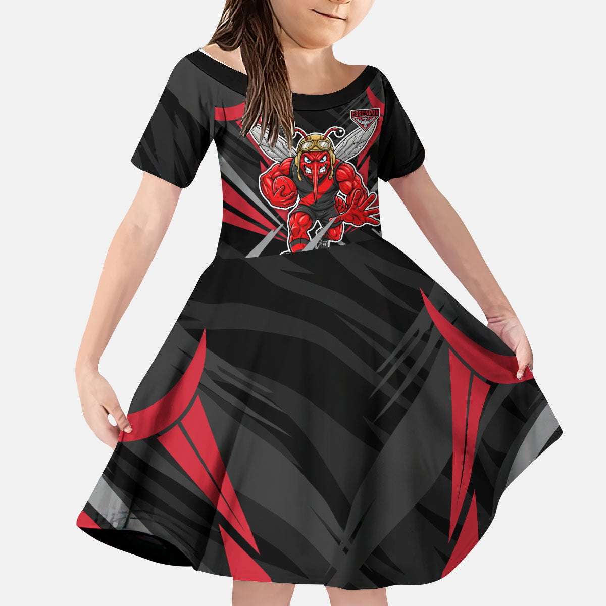 Essendon Bombers Australian Football Kid Short Sleeve Dress Fierce Mosquito Pilot Mascot - Bold Team Colors