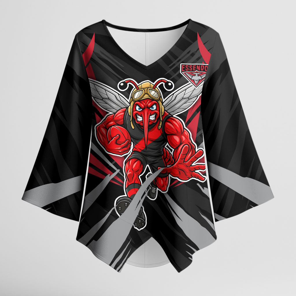Essendon Bombers Australian Football Kimono Sleeve Blouse Fierce Mosquito Pilot Mascot - Bold Team Colors