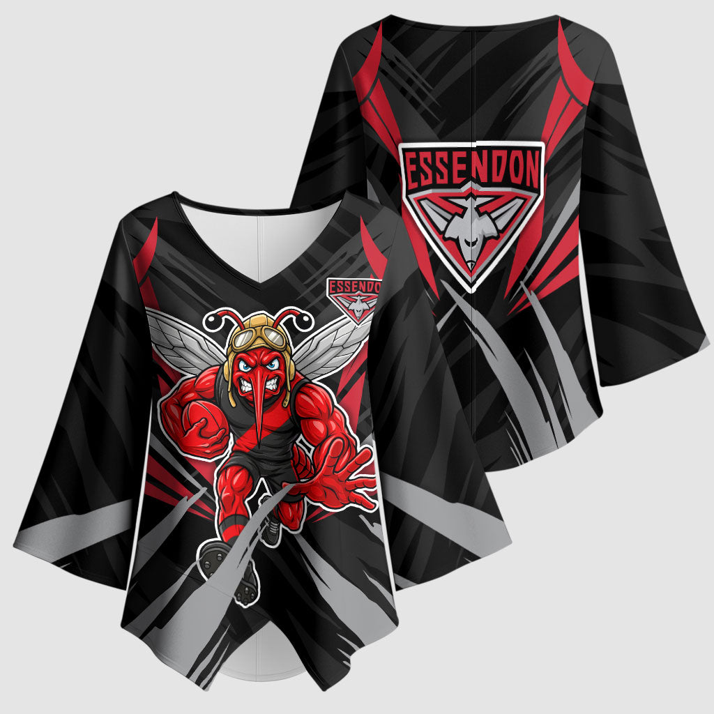 Essendon Bombers Australian Football Kimono Sleeve Blouse Fierce Mosquito Pilot Mascot - Bold Team Colors