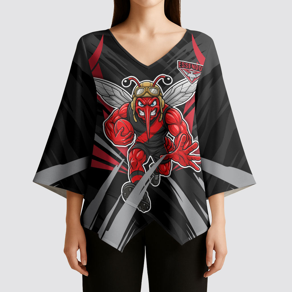 Essendon Bombers Australian Football Kimono Sleeve Blouse Fierce Mosquito Pilot Mascot - Bold Team Colors