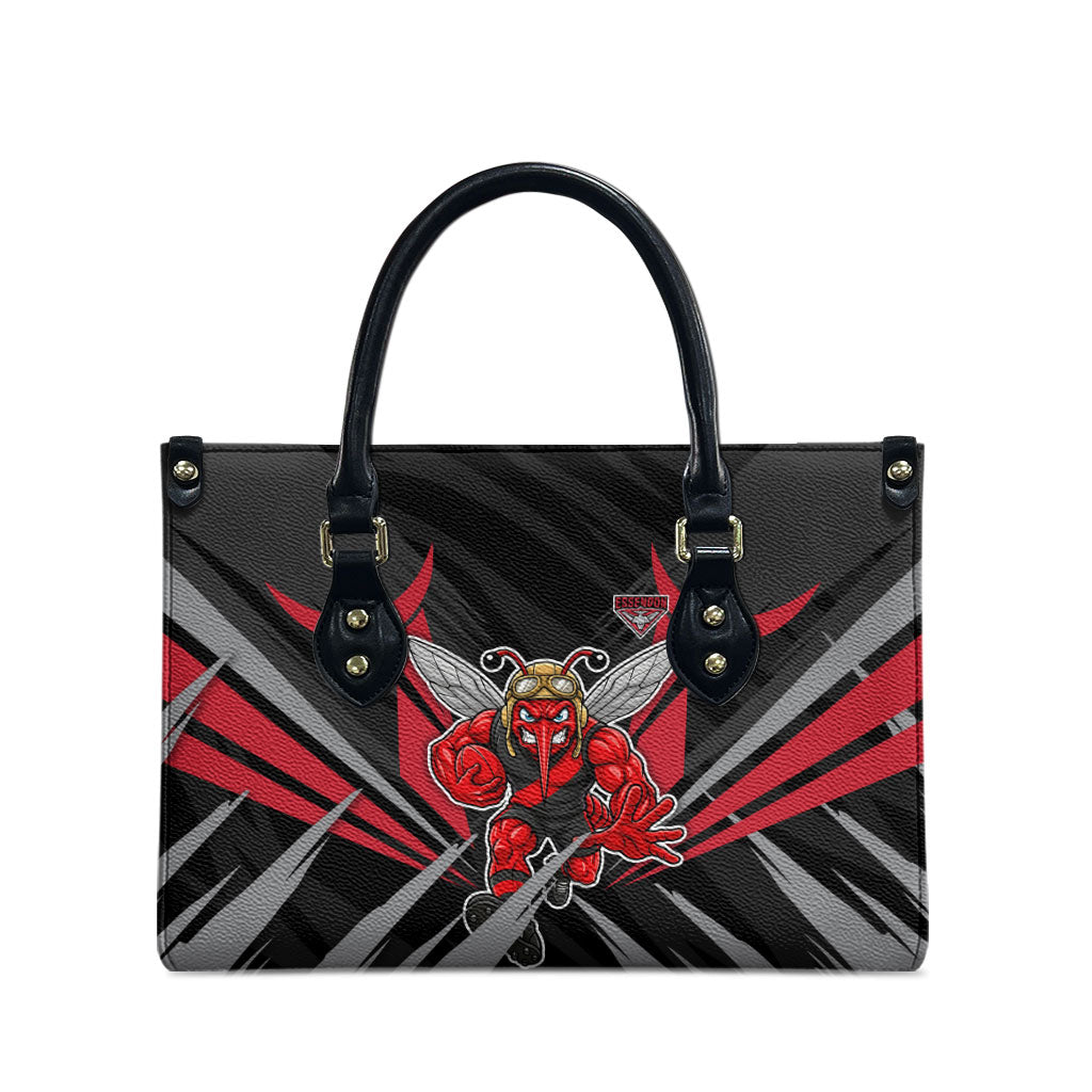 Essendon Bombers Australian Football Leather Bag Fierce Mosquito Pilot Mascot - Bold Team Colors