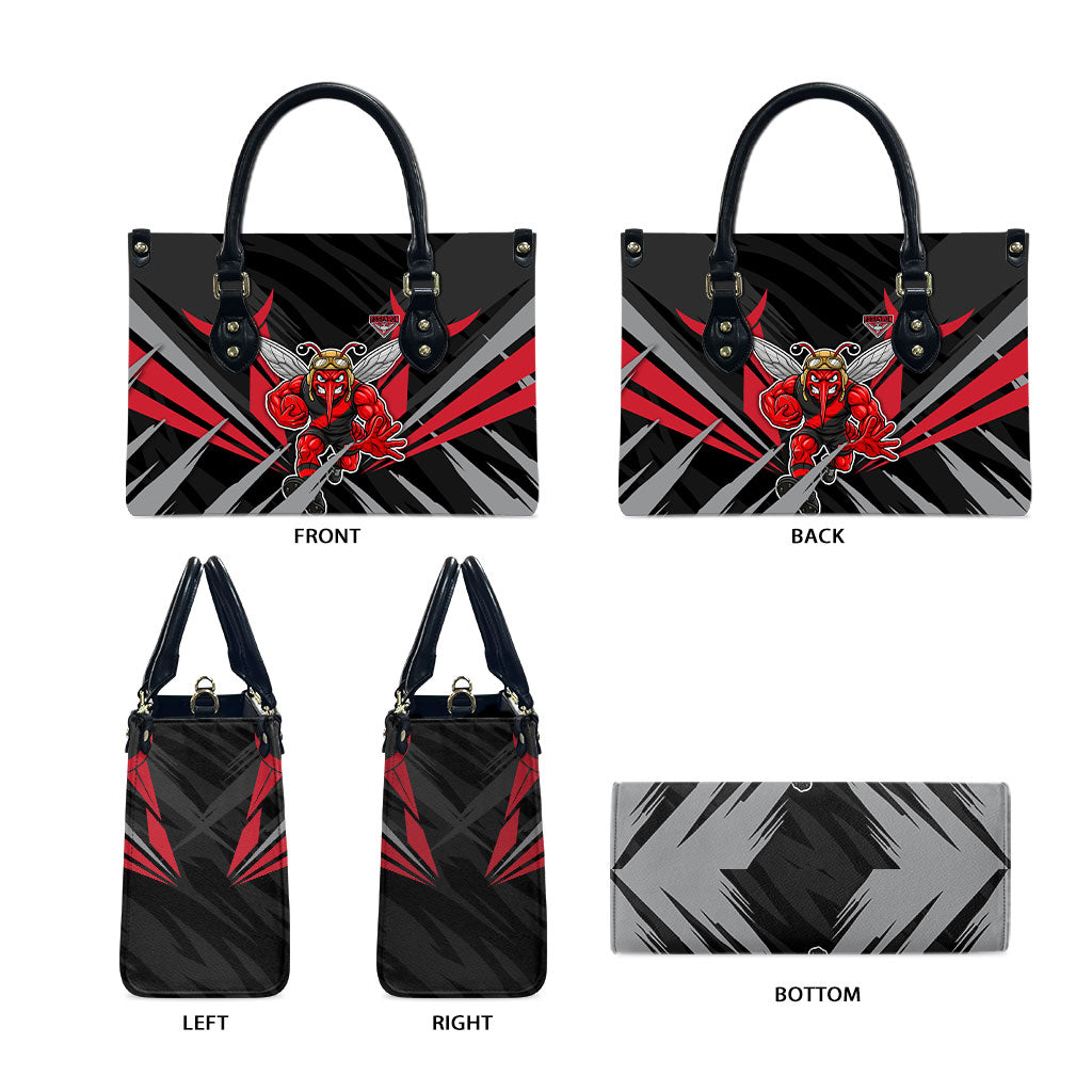 Essendon Bombers Australian Football Leather Bag Fierce Mosquito Pilot Mascot - Bold Team Colors