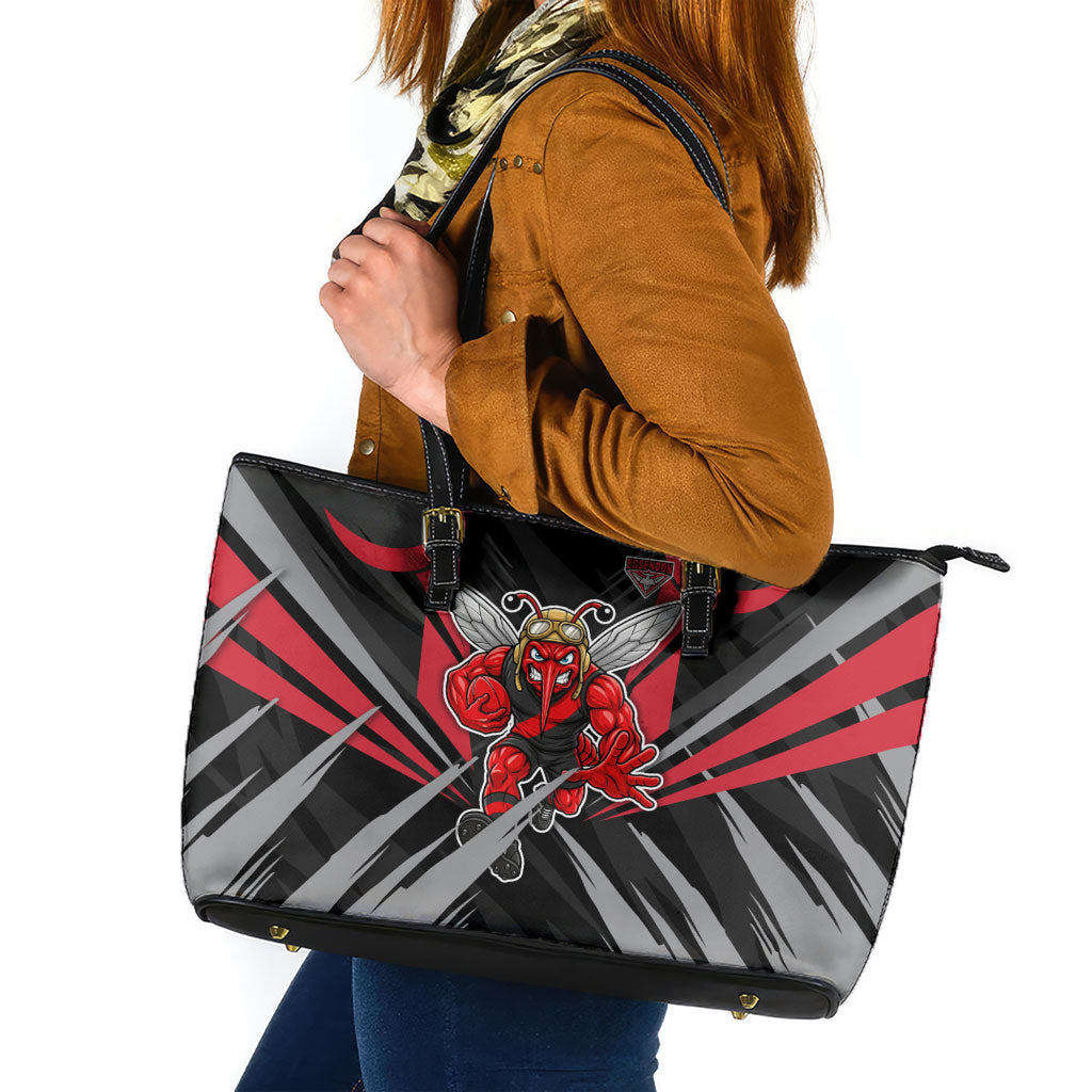 Essendon Bombers Australian Football Leather Tote Bag Fierce Mosquito Pilot Mascot - Bold Team Colors