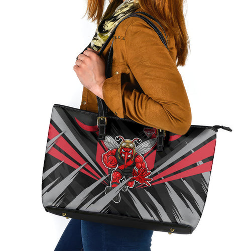 Essendon Bombers Australian Football Leather Tote Bag Fierce Mosquito Pilot Mascot - Bold Team Colors