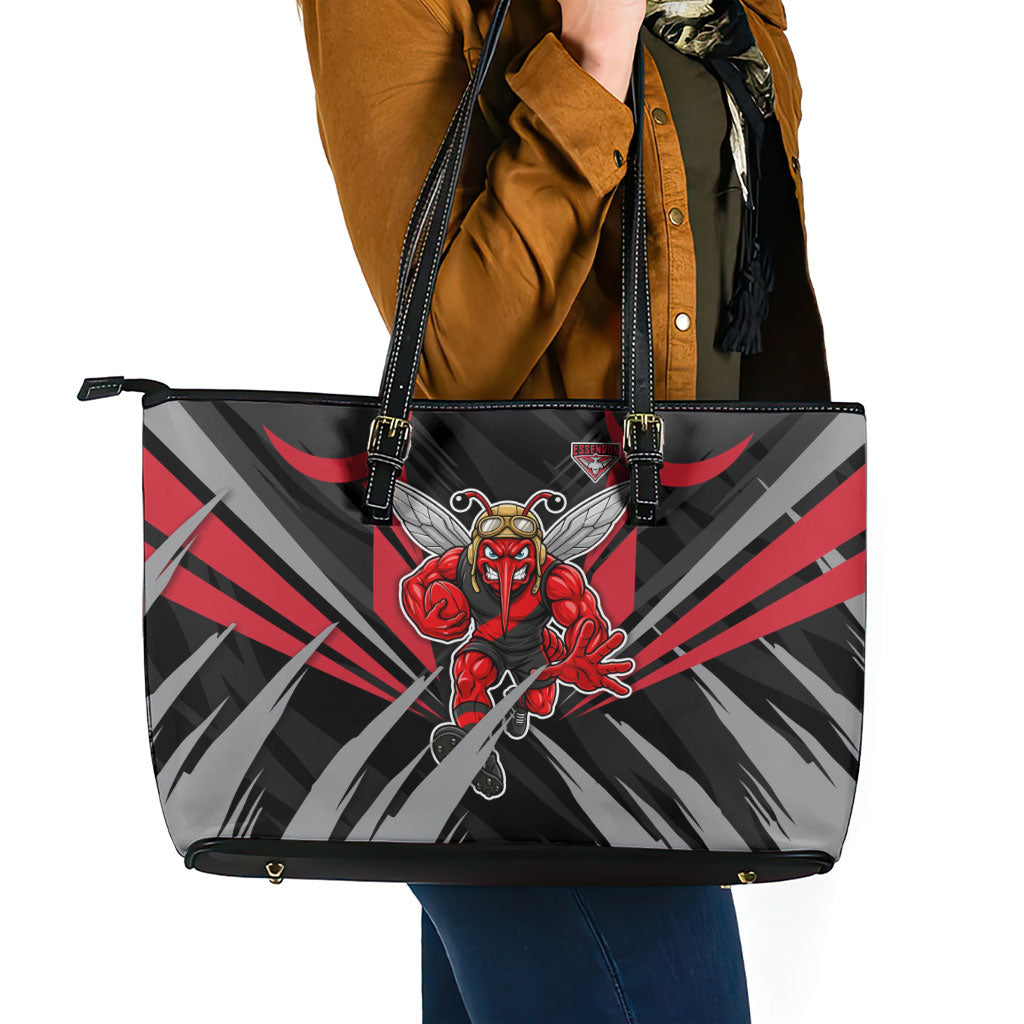Essendon Bombers Australian Football Leather Tote Bag Fierce Mosquito Pilot Mascot - Bold Team Colors