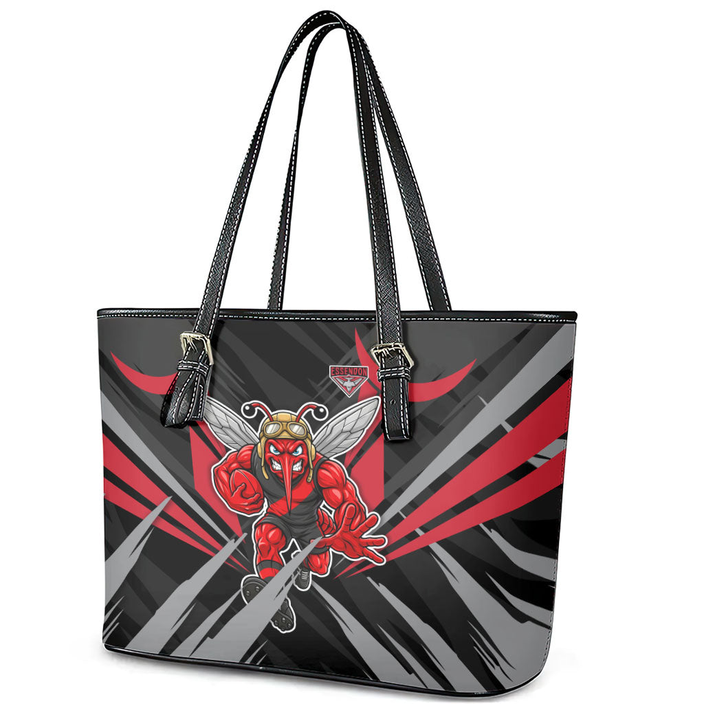 Essendon Bombers Australian Football Leather Tote Bag Fierce Mosquito Pilot Mascot - Bold Team Colors