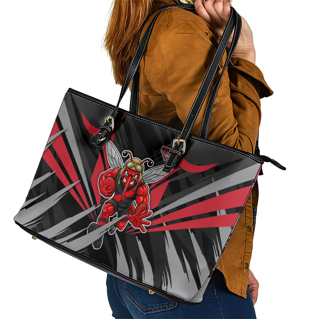 Essendon Bombers Australian Football Leather Tote Bag Fierce Mosquito Pilot Mascot - Bold Team Colors