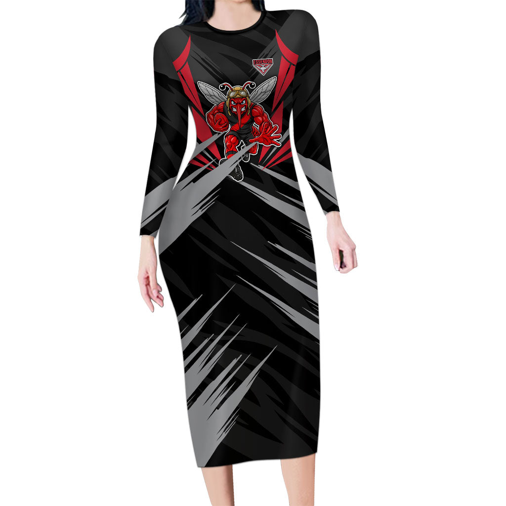 Essendon Bombers Australian Football Long Sleeve Bodycon Dress Fierce Mosquito Pilot Mascot - Bold Team Colors