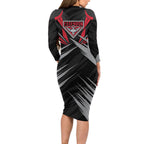 Essendon Bombers Australian Football Long Sleeve Bodycon Dress Fierce Mosquito Pilot Mascot - Bold Team Colors