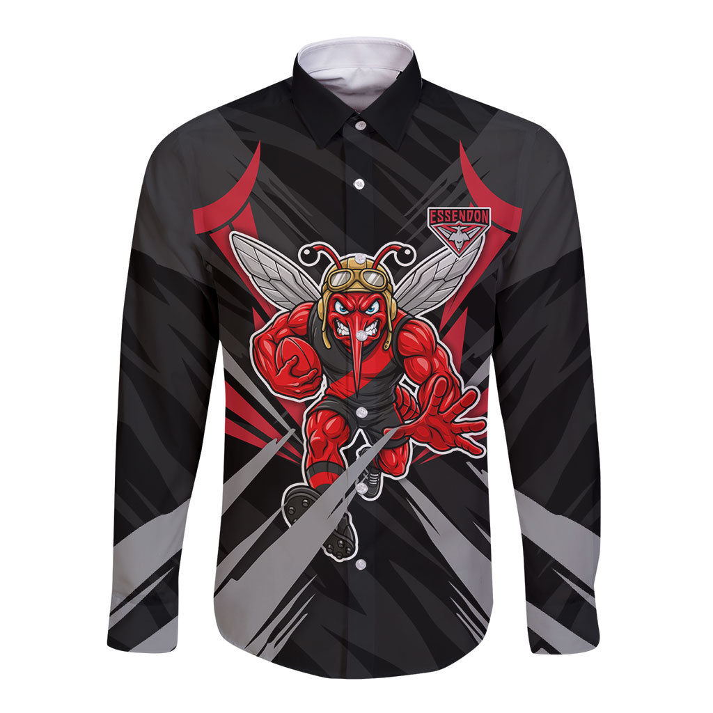Essendon Bombers Australian Football Long Sleeve Button Shirt Fierce Mosquito Pilot Mascot - Bold Team Colors