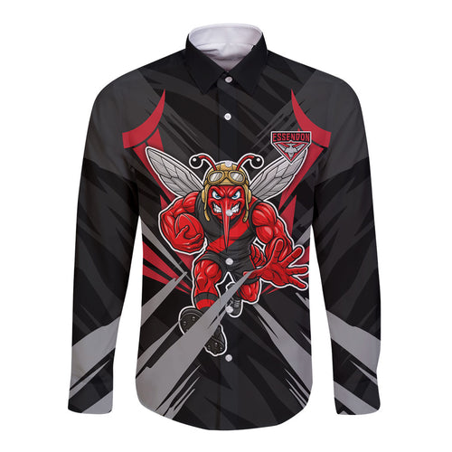 Essendon Bombers Australian Football Long Sleeve Button Shirt Fierce Mosquito Pilot Mascot - Bold Team Colors