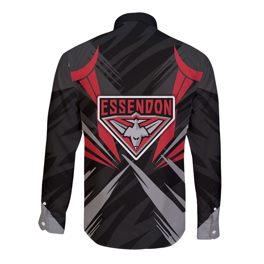 Essendon Bombers Australian Football Long Sleeve Button Shirt Fierce Mosquito Pilot Mascot - Bold Team Colors