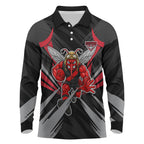 Essendon Bombers Australian Football Long Sleeve Polo Shirt Fierce Mosquito Pilot Mascot - Bold Team Colors