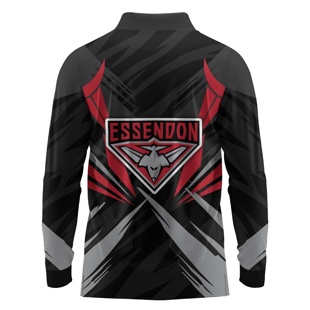 Essendon Bombers Australian Football Long Sleeve Polo Shirt Fierce Mosquito Pilot Mascot - Bold Team Colors