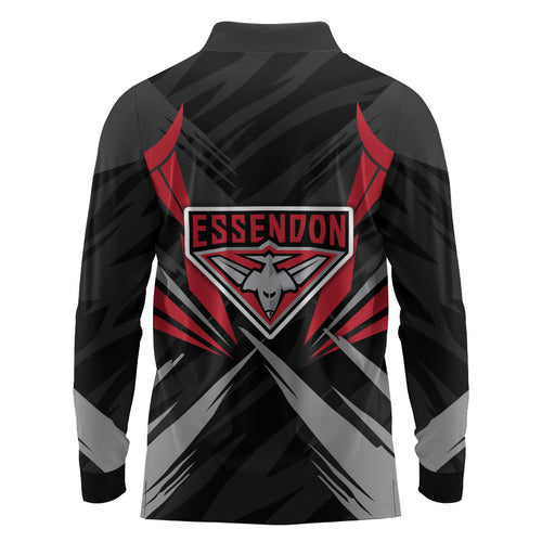 Essendon Bombers Australian Football Long Sleeve Polo Shirt Fierce Mosquito Pilot Mascot - Bold Team Colors