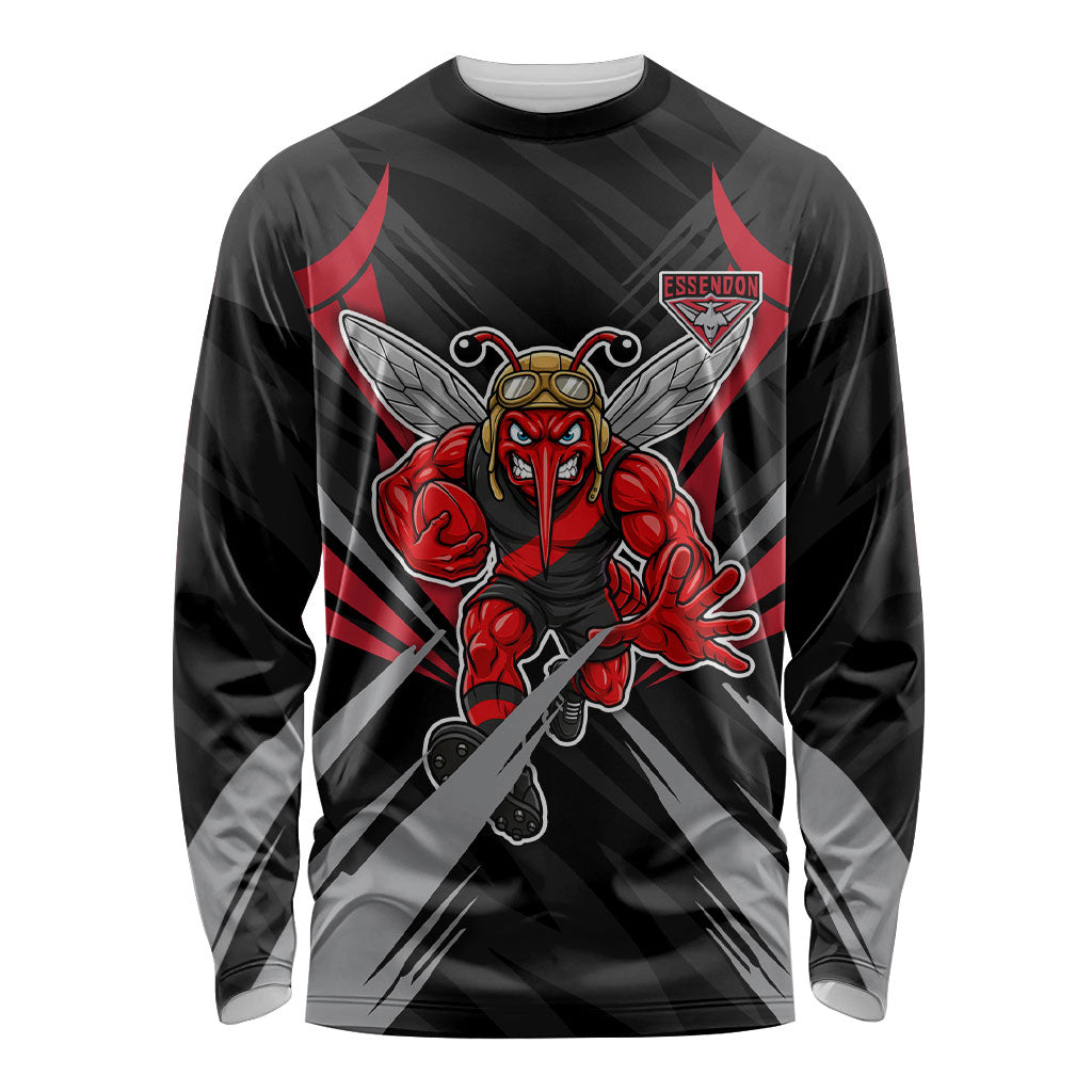 Essendon Bombers Australian Football Long Sleeve Shirt Fierce Mosquito Pilot Mascot - Bold Team Colors